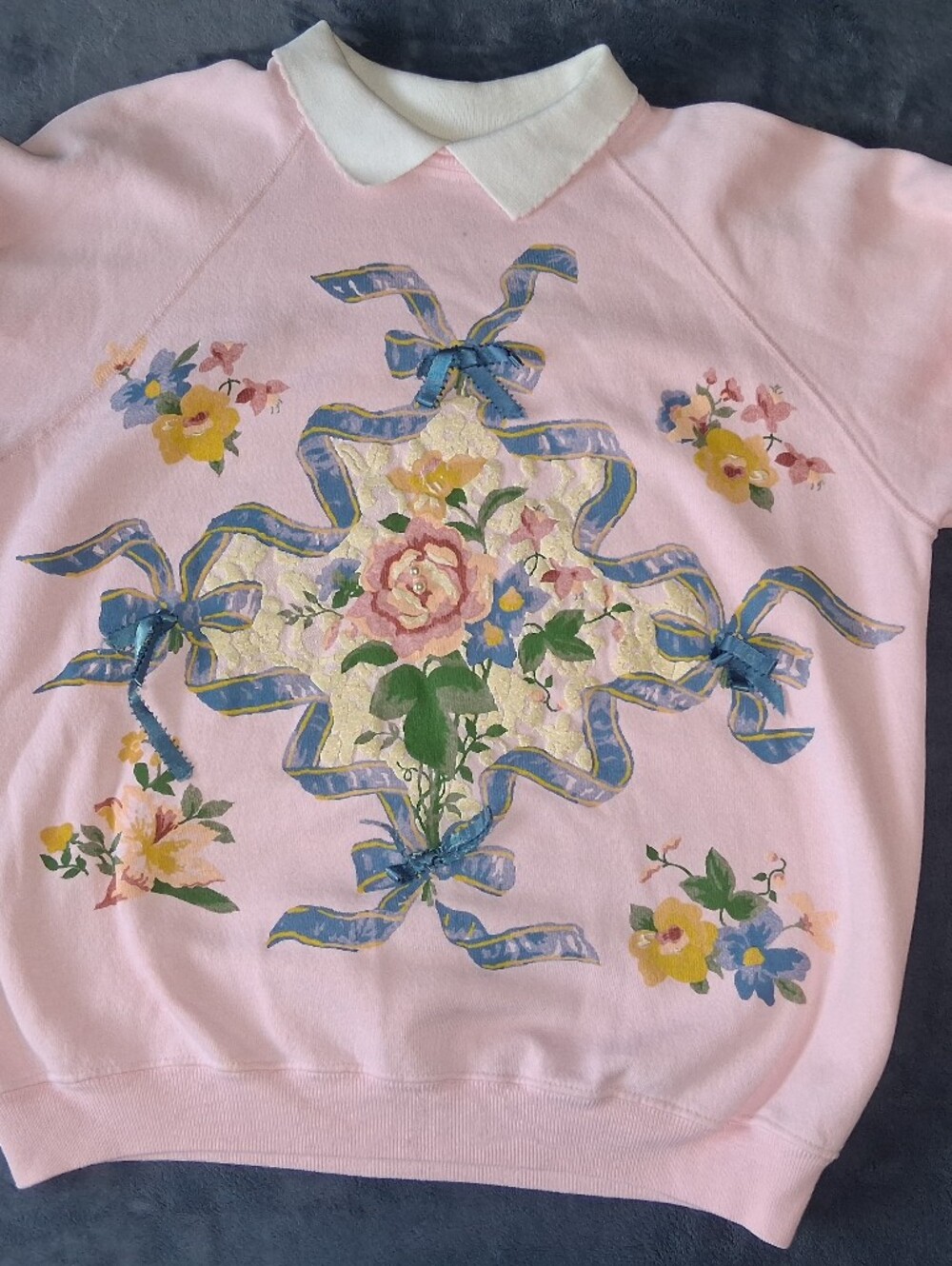 ​Vintage 1991 EZL by Marcy n Me Floral Ribbon Collared Sweatshirt Grandmacore